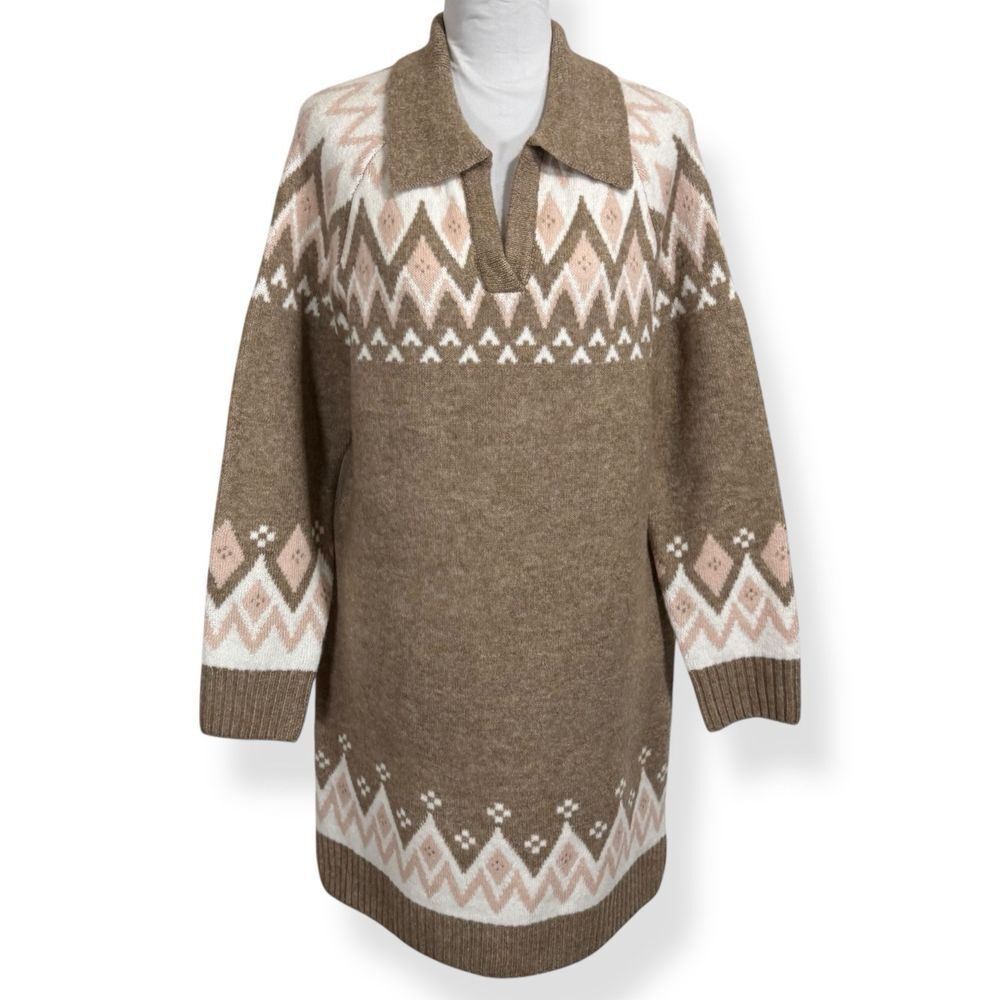NWT‎ Cynthia Steffe Cozy Fair Isle Sweater Dress Size M Relaxed Preppy Collared